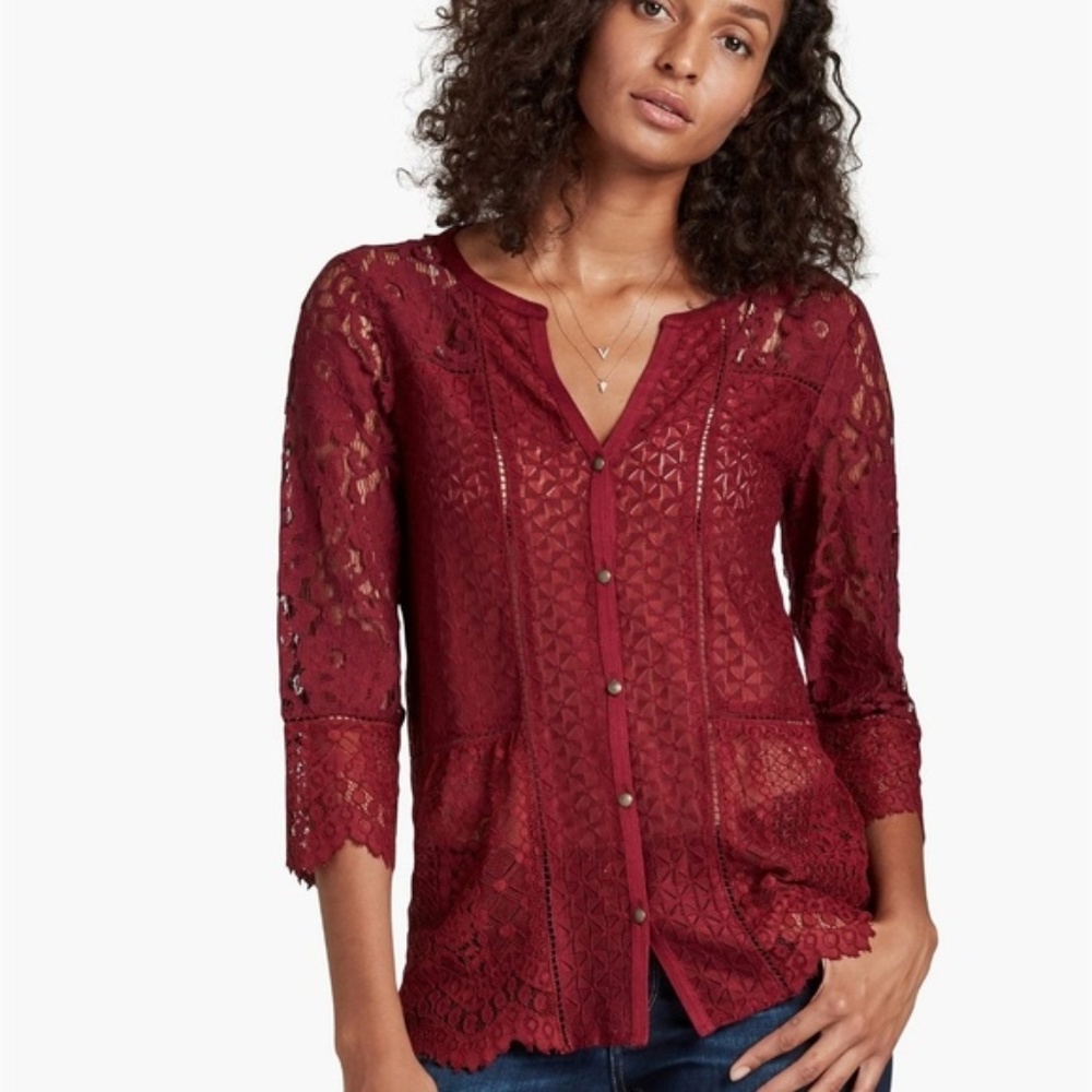 Lucky Brand Burgundy Lace Mix Top